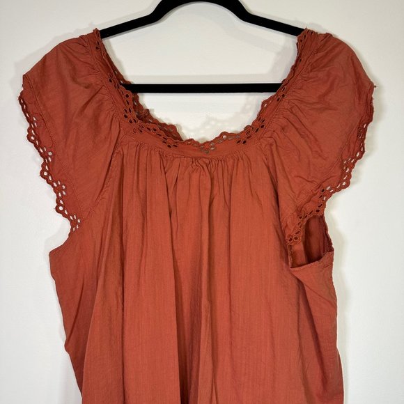Fire-Coral/Rust Lace Trim Short Sleeve Button Down Shirt XXL - Picture 8 of 8